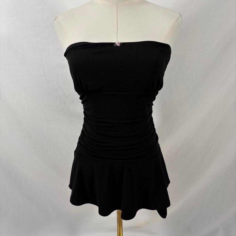 Windsor black mini ruffle strapless dress shorts flower size medium y2k vtg